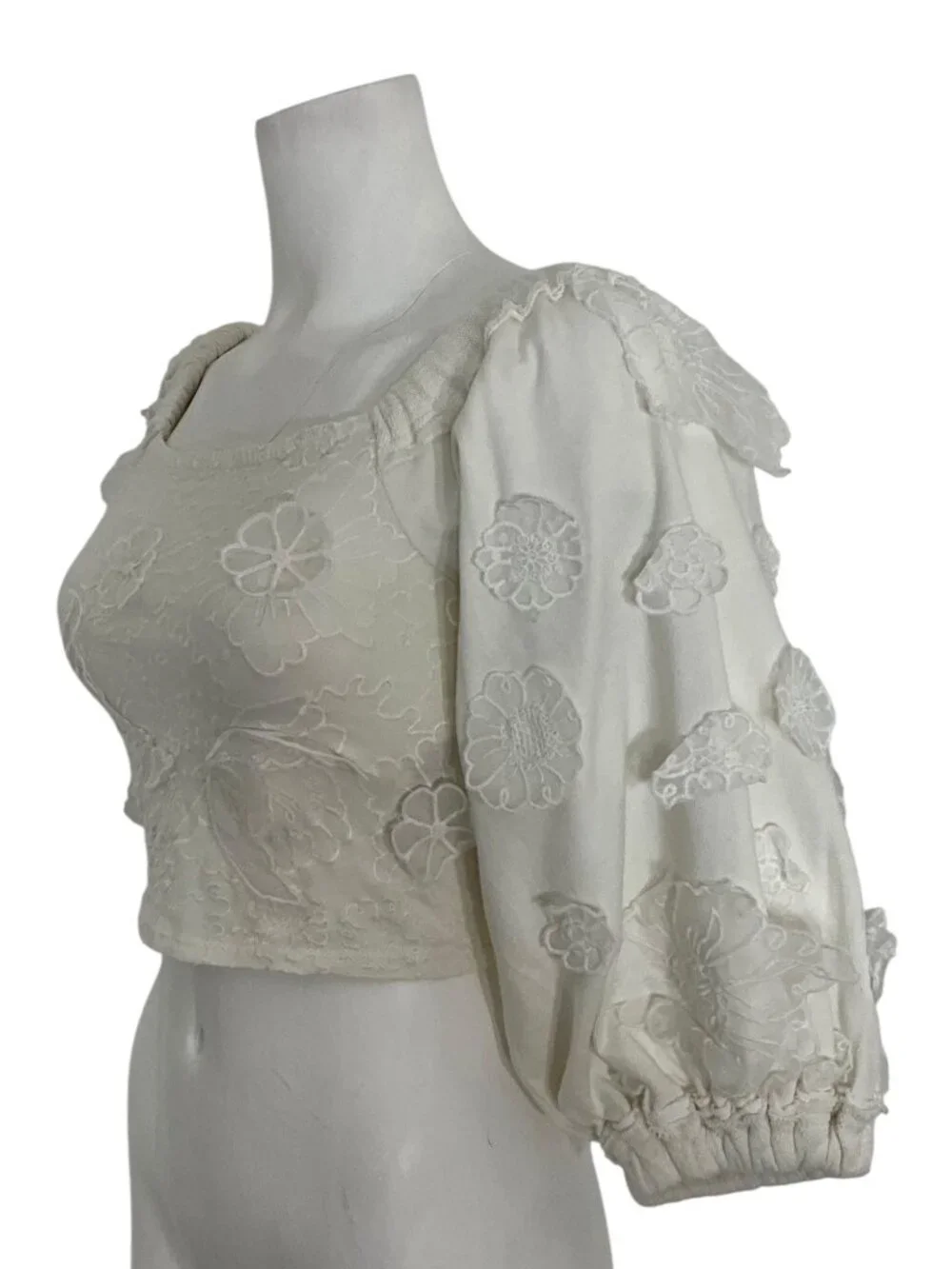 Free People Icing On Blouse Top XS Floral Lace Cropped Off-The-Shoulder